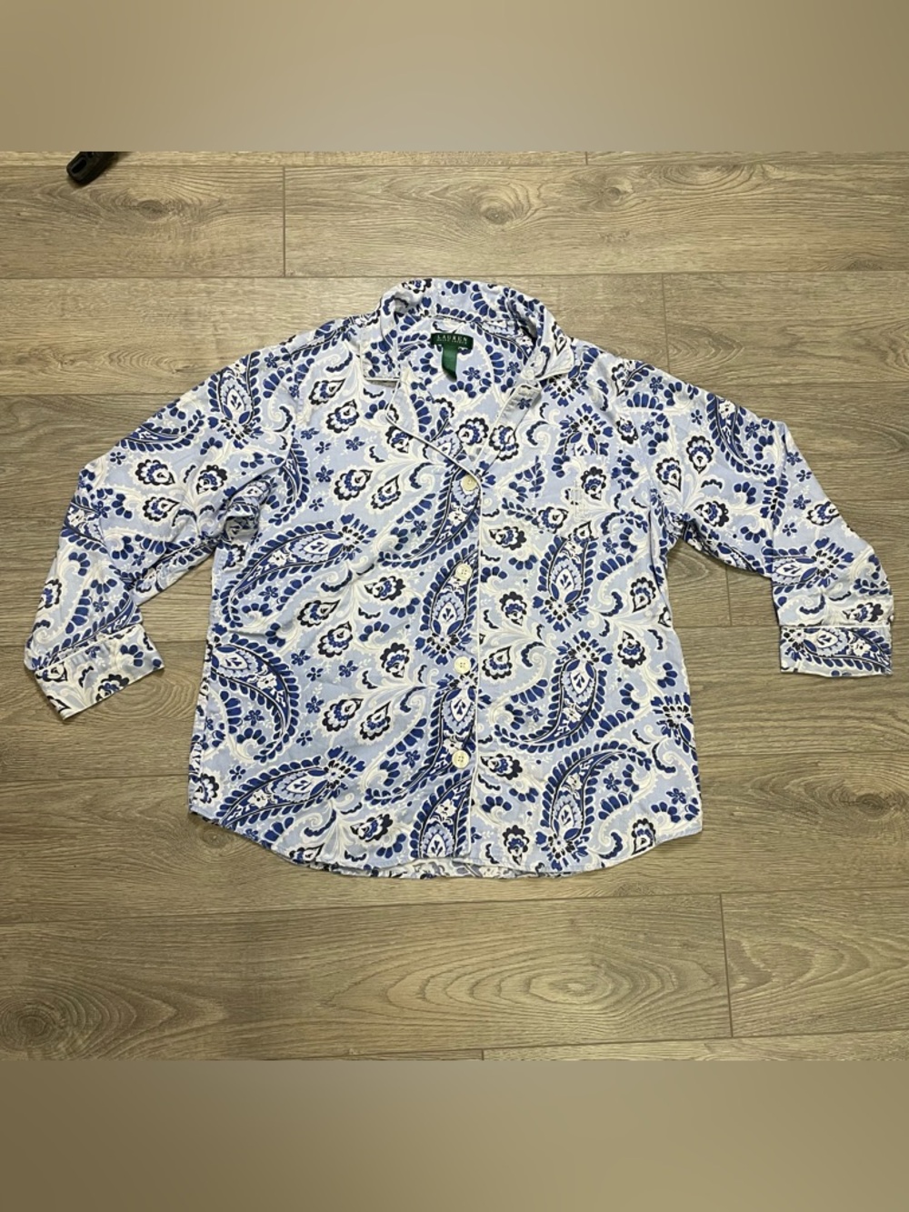 Lauren Ralph Lauren Blue Paisley Cotton Pajama Top Button Up‎ Shirt XL LRL